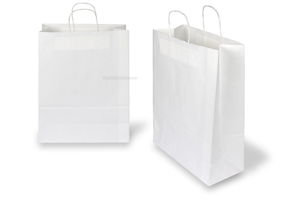 Bolsas de papel con asas redondas  - blanco, 320 x 140 x 420 mm, 100 gramos