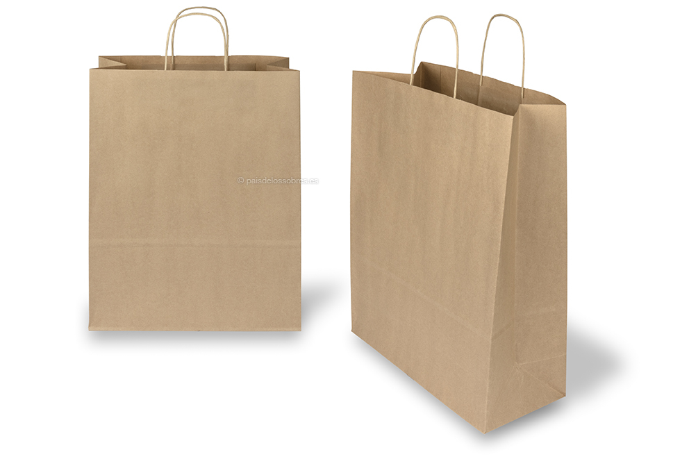 Bolsas de papel con asas redondas  - marrón, 320 x 140 x 420 mm, 100 gramos