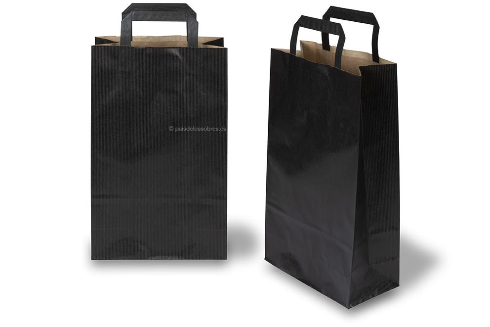 Bolsas de papel con asas planas - negro, 220 x 105 x 360 mm