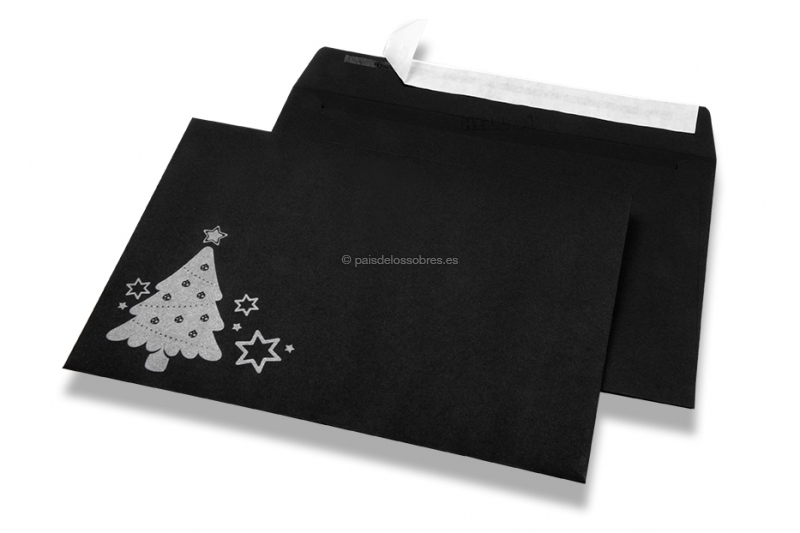 Sobres de Navidad de colores - Negro, con arbol de Navidad
