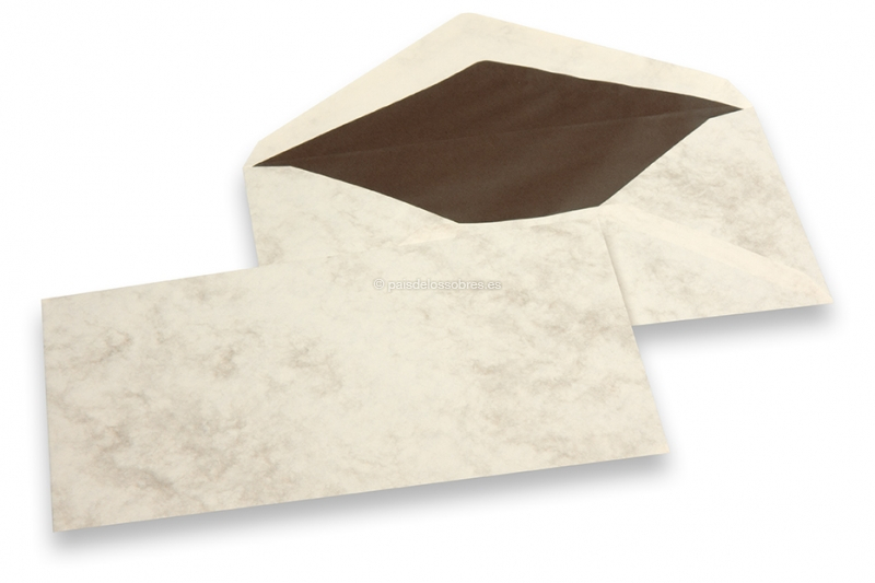 Sobres estampado mármol - 96 x 181 mm, mármol marrón, forro interior marrón