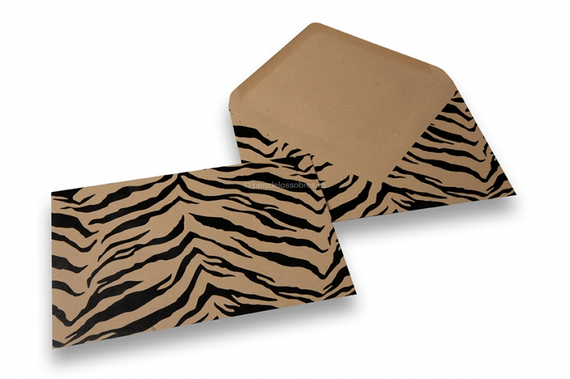 Sobres animal print - kraft marrón, negro, estampado de tigre