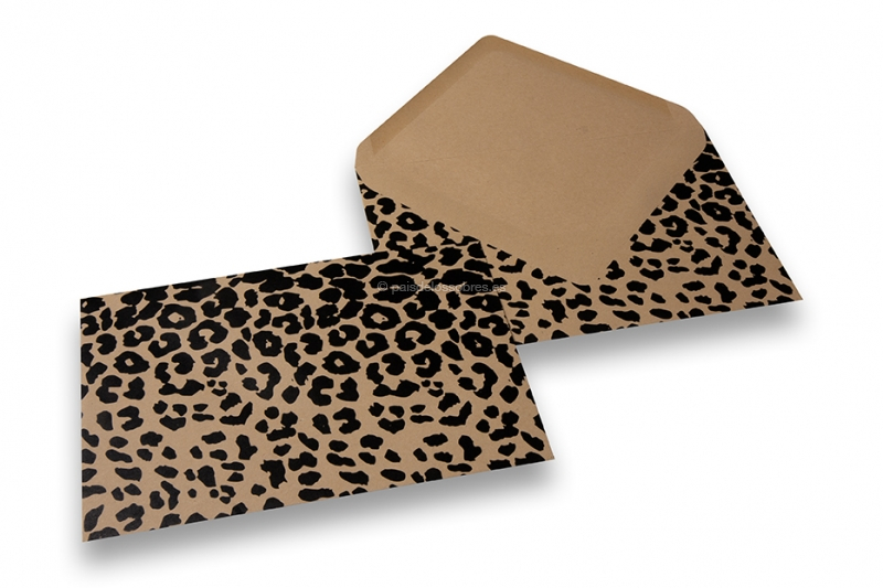 Sobres animal print - kraft marrón, negro, estampado de leopardo