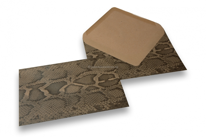 Sobres animal print - kraft marrón, negro, estampado de serpiente
