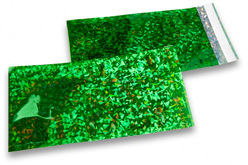 Sobres metalizados de colores - Verde holográfico 114 x 229 mm