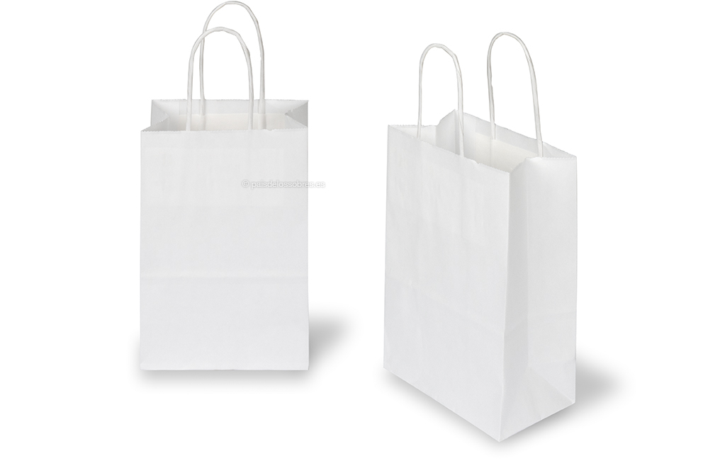 Bolsas de papel con asas redondas - blanco, 140 x 80 x 210 mm, 90 gramos