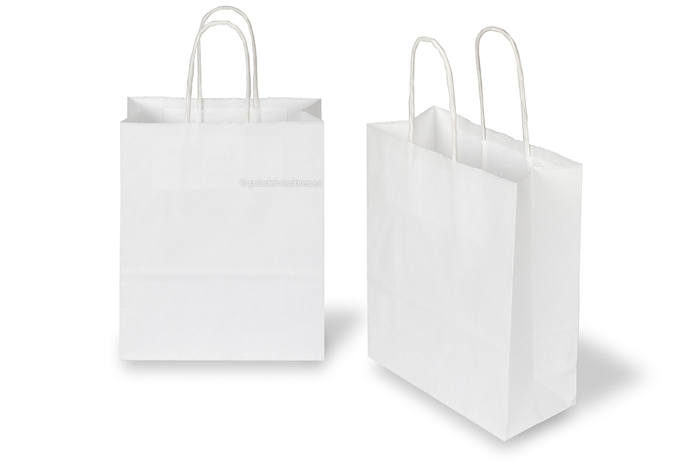 Bolsas de papel con asas redondas - blanco, 180 x 80 x 220 mm, 90 gramos