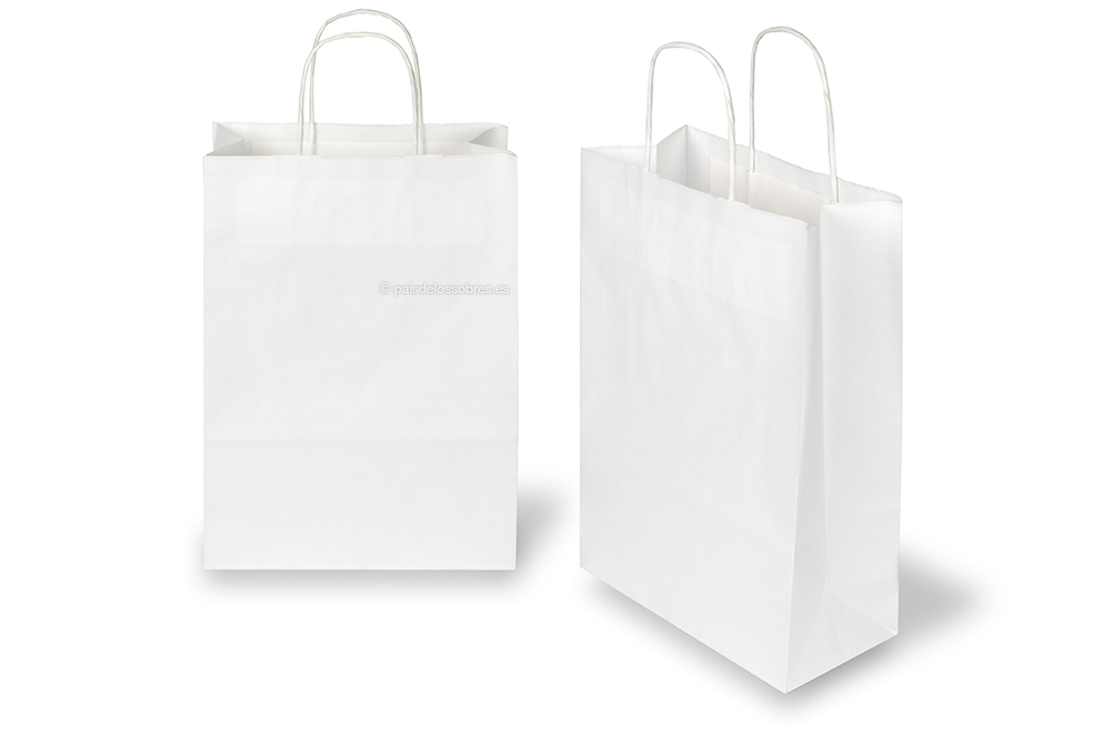 Bolsas de papel con asas redondas - blanco, 220 x 100 x 310 mm, 90 gramos