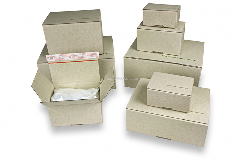 Cajas automontables con papel de hierba