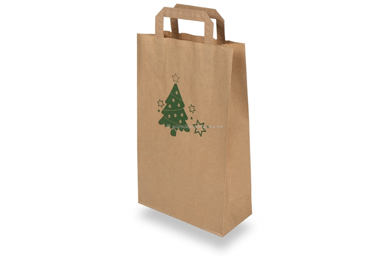 Bolsas de papel navideñas marrón - Arbol de Navidad verde