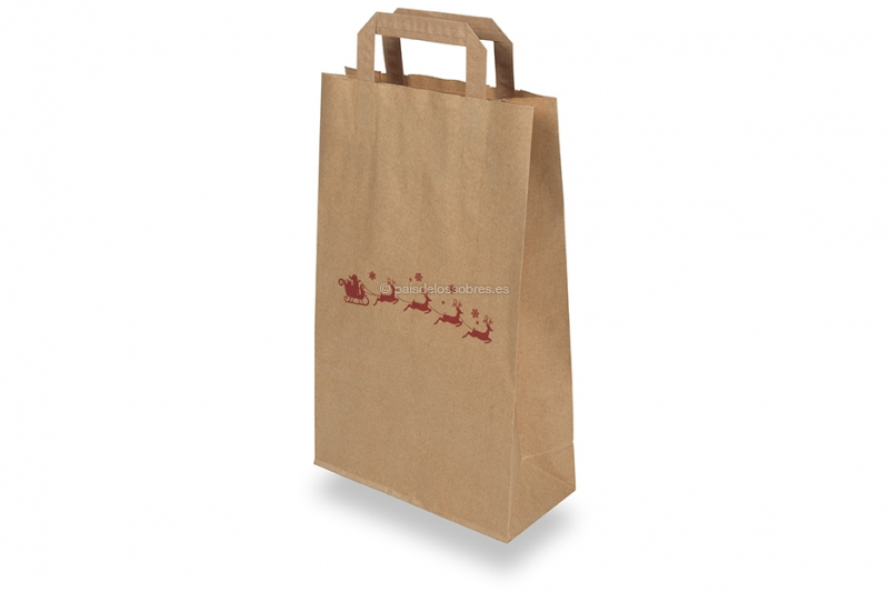 Bolsas de papel navideñas marrón - Trineo rojo