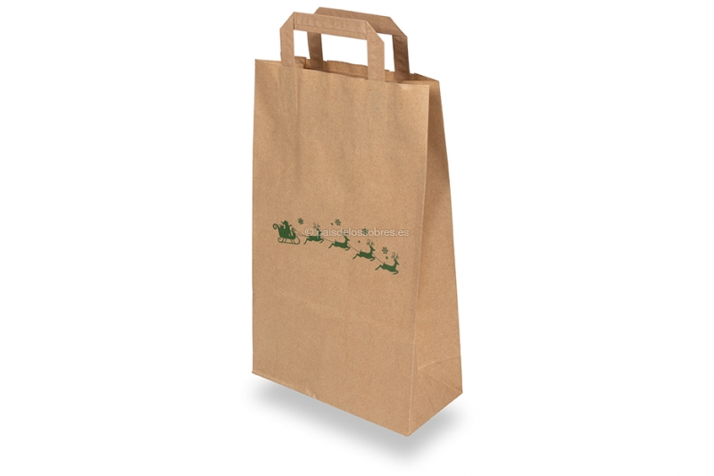 Bolsas de papel navideñas marrón - Trineo verde