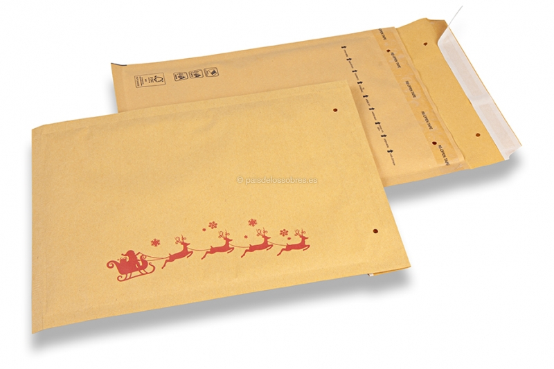 Sobres acolchados navideños marrones - Trineo rojo