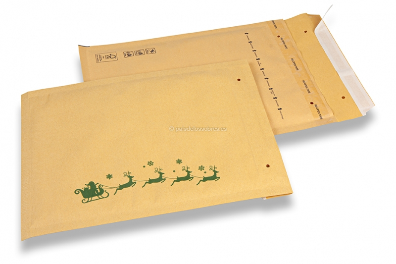 Sobres acolchados navideños marrones - Trineo verde
