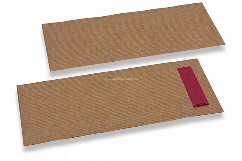 Bolsas para cubiertos marrón sin incisión + rojo burdeos servilleta de papel