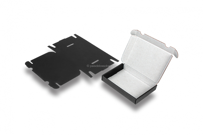 Cajas plegables negras para envío - con interior blanco, 160 x 120 x 25 mm