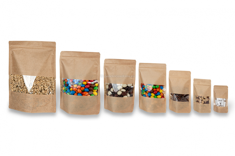 Bolsa kraft con cierre zip y ventana - marron