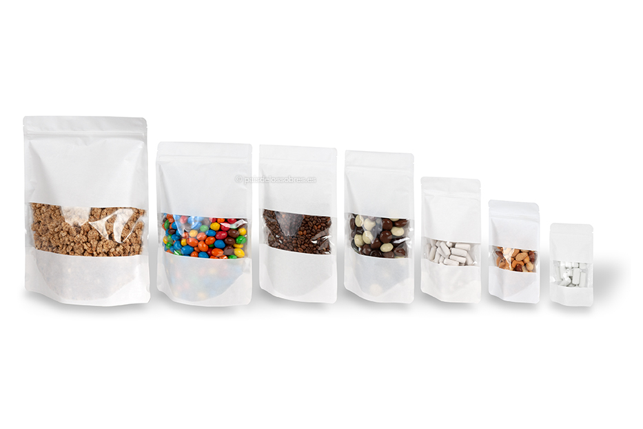 Bolsa kraft con cierre zip y ventana - blanco