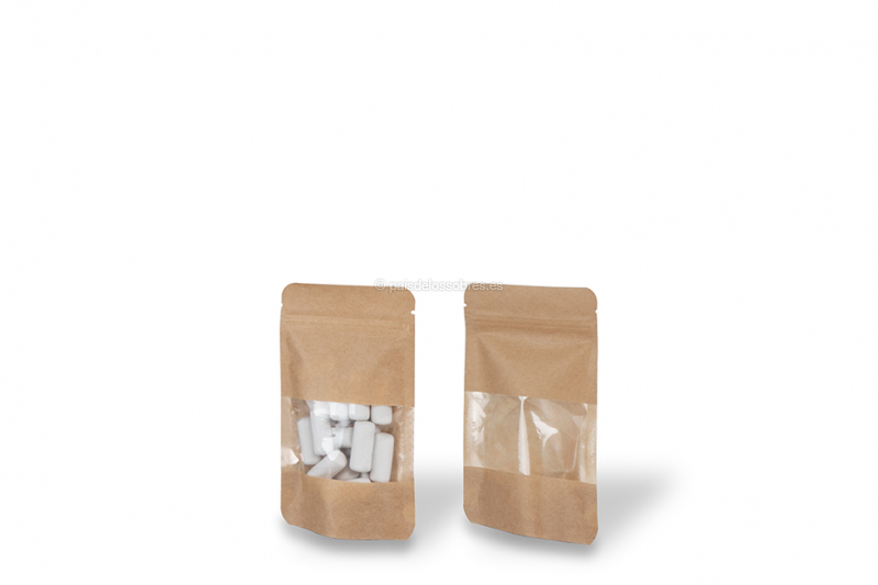 Bolsa kraft con cierre zip y ventana - marron, 85 x 145 x 50 mm, 100 ml