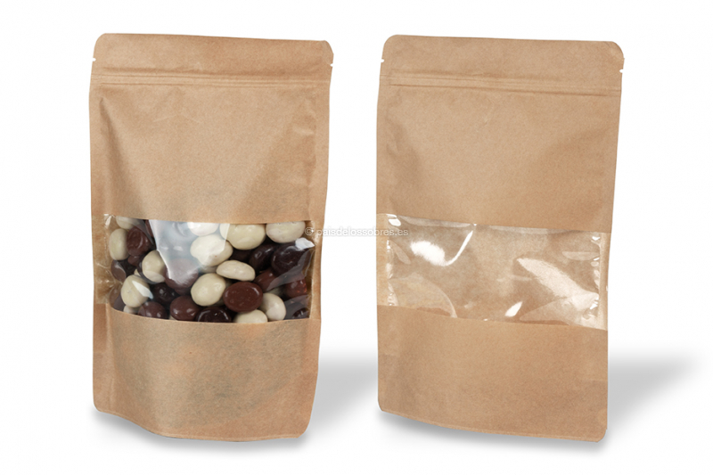 Bolsa kraft con cierre zip y ventana - marron, 180 x 290 x 90 mm, 1000 ml