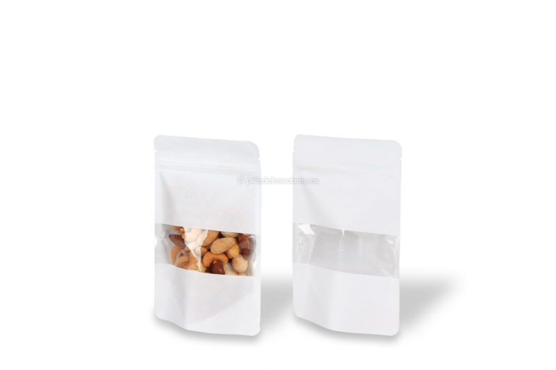 Bolsa kraft con cierre zip y ventana - blanco, 110 x 185 x 70 mm, 250 ml