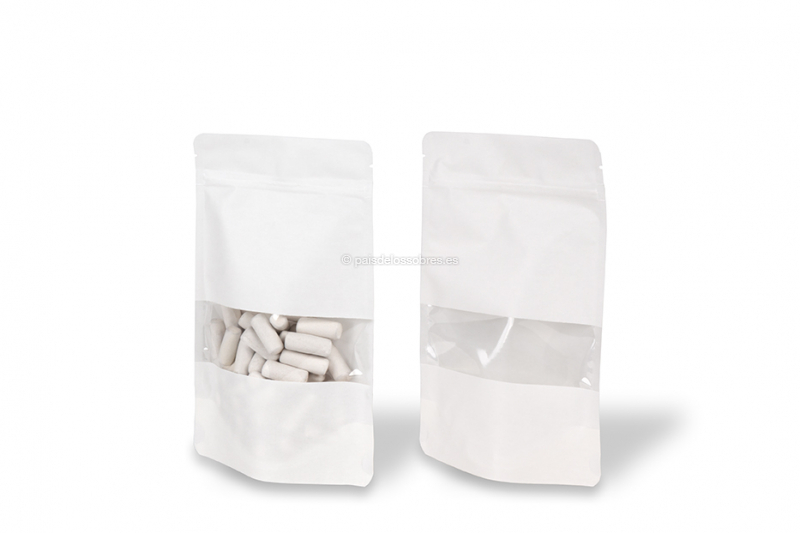 Bolsa kraft con cierre zip y ventana - blanco, 130 x 225 x 70 mm, 500 ml
