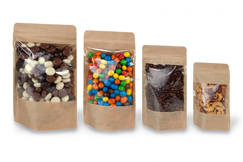 Bolsas stand up kraft con ventana grande