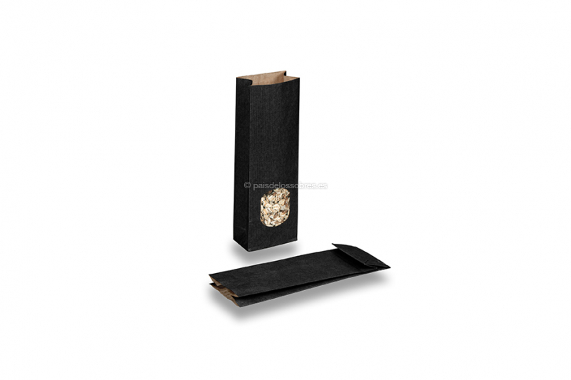 Bolsas de papel con base negro - 70 x 40 x 205 mm con ventana, 100 ml