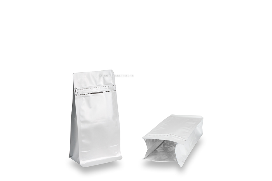 Bolsas de pie con fondo plano - blanco, 500 ml / 250 gramos café molido