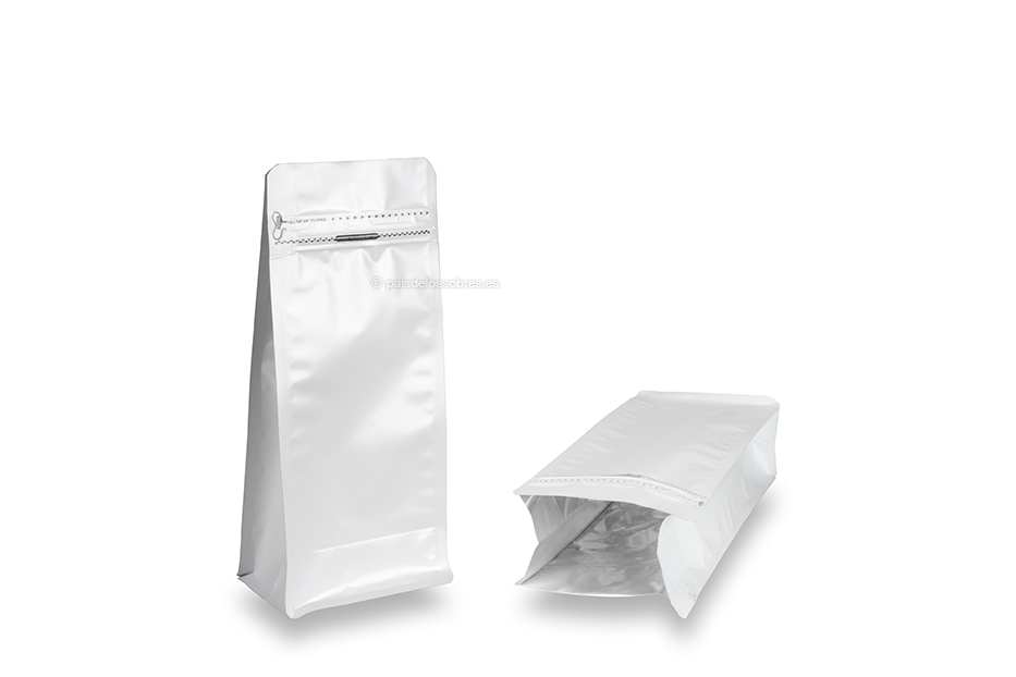 Bolsas de pie con fondo plano - blanco, 1000 ml / 500 gramos café molido