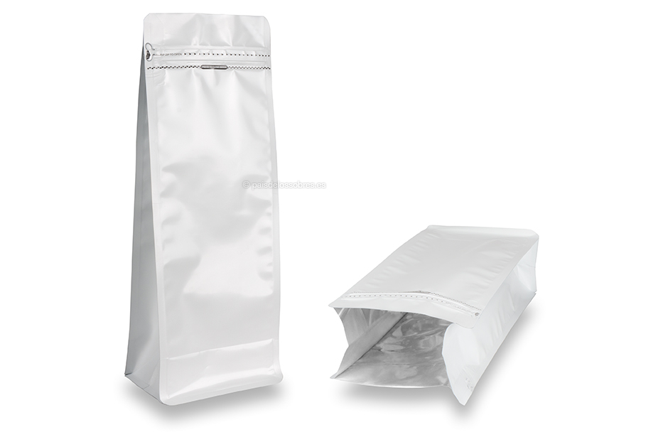 Bolsas de pie con fondo plano - blanco, 2000 ml / 1000 gramos café molido