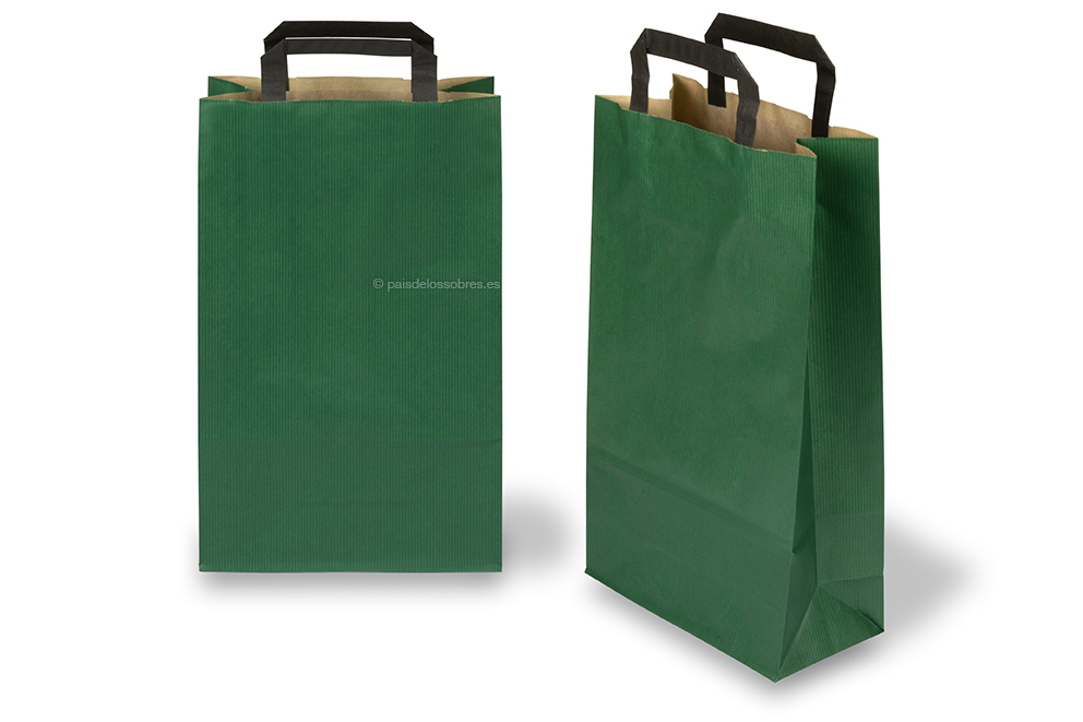 Bolsas de papel con asas planas - verde, 220 x 105 x 360 mm