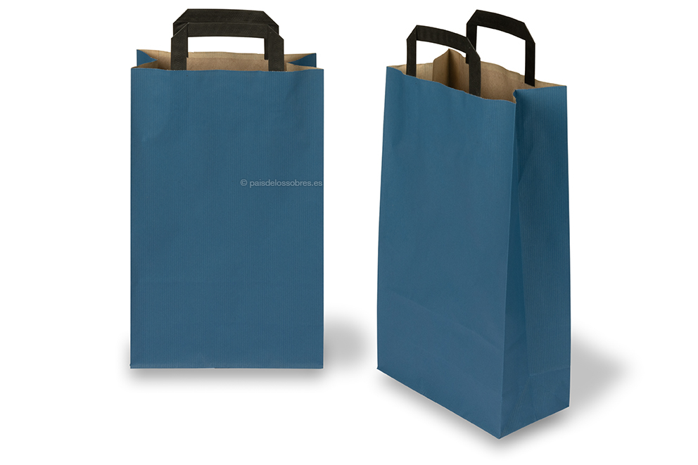 Bolsas de papel con asas planas - azul, 220 x 105 x 360 mm