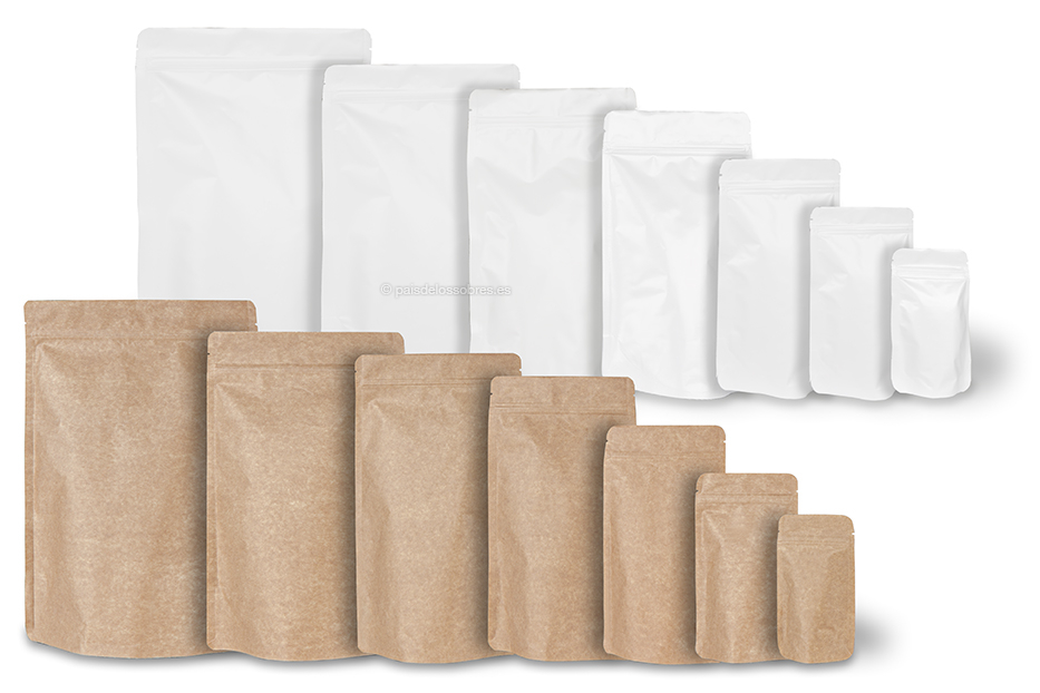 Bolsas de pie kraft - marron y blanco