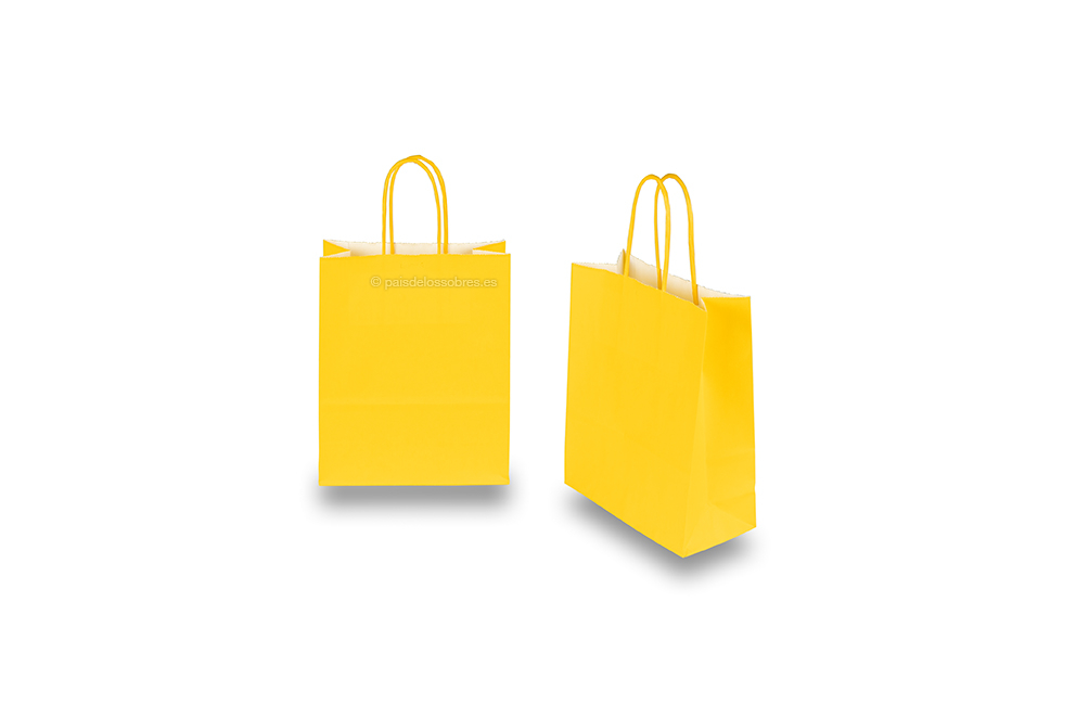 Bolsas de papel con asas redondas - amarillo, 180 x 80 x 220 mm, 90 gramos