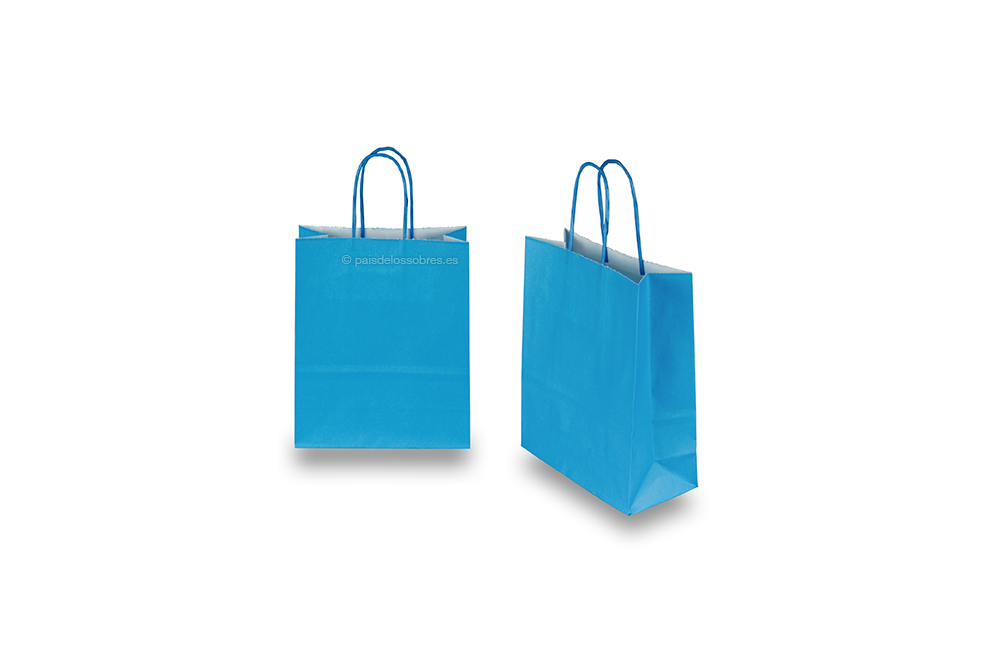 Bolsas de papel con asas redondas, azul, 180 x 80 x 220 mm, 90 gramos