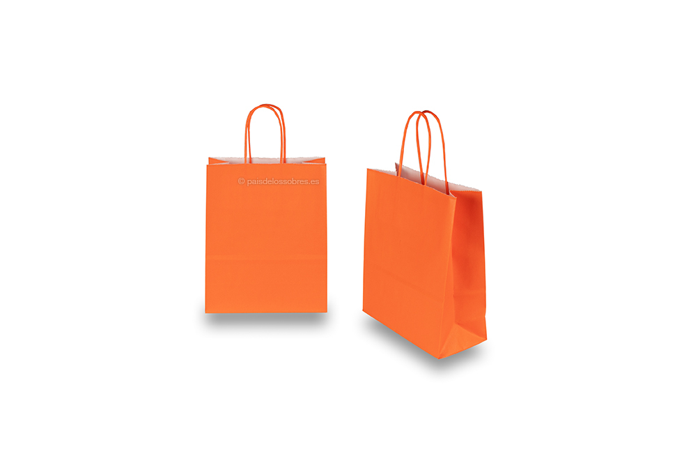 Bolsas de papel con asas redondas - naranja, 180 x 80 x 220 mm, 90 gramos