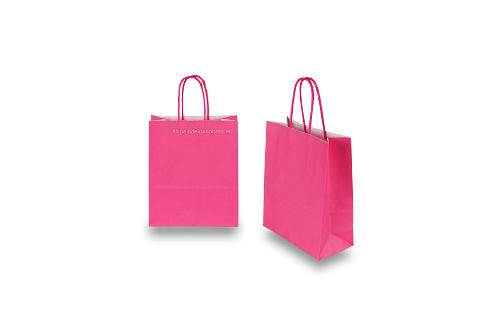 Bolsas de papel con asas redondas - rosa brillante, 180 x 80 x 220 mm, 90 gramos