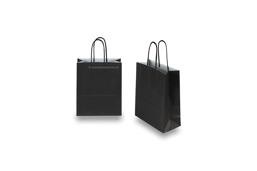 Bolsas de papel con asas redondas - negro, 180 x 80 x 220 mm, 90 gramos