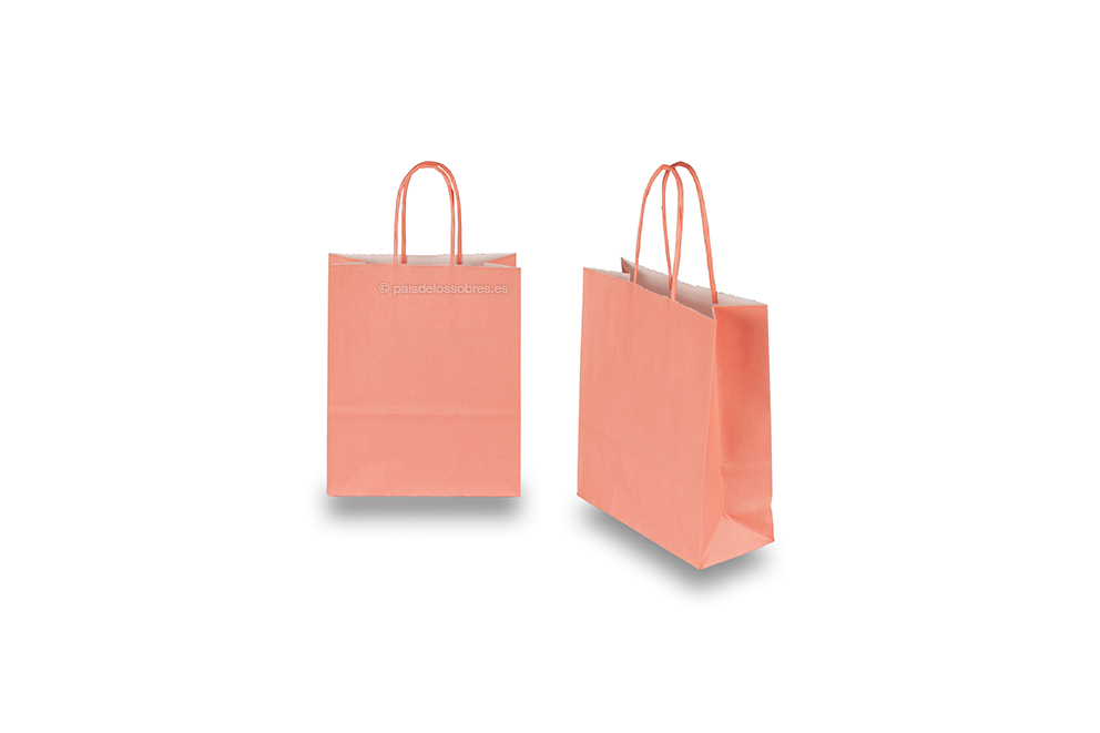 Bolsas de papel con asas redondas - rosa salmón, 180 x 80 x 220 mm, 90 gramos