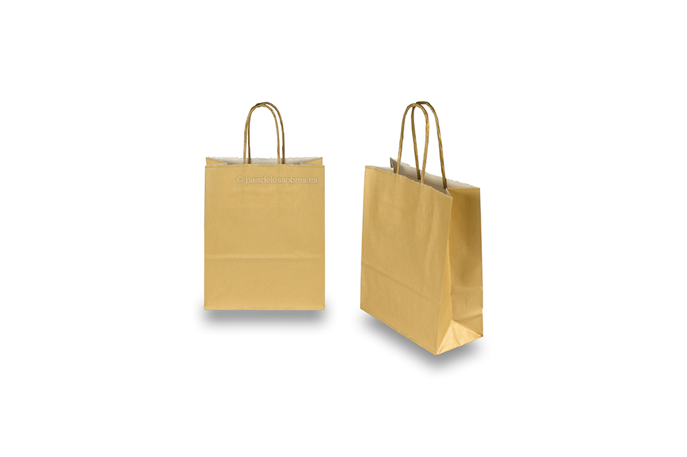 Bolsas de papel con asas redondas - dorado, 180 x 80 x 220 mm, 90 gramos