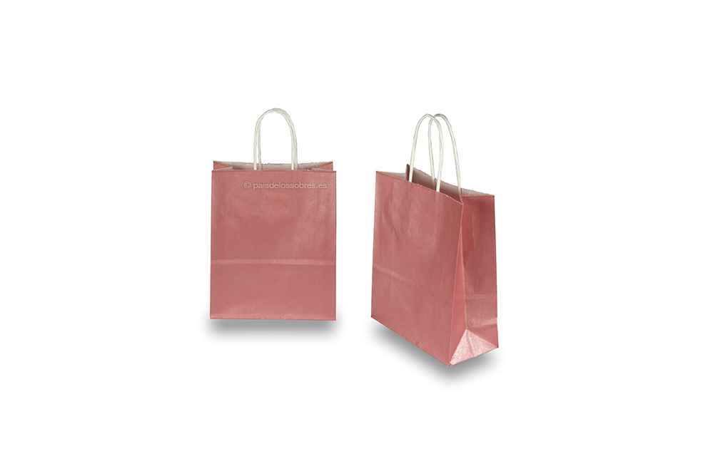 Bolsas de papel con asas redondas - rosa metalizado, 180 x 80 x 220 mm, 90 gramos