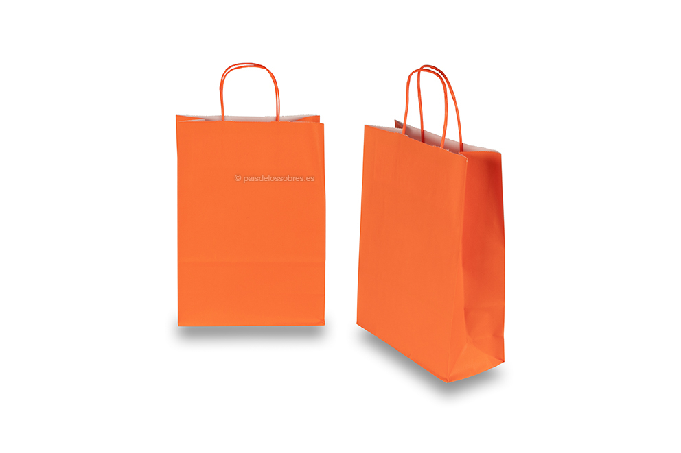 Bolsas de papel con asas redondas - naranja, 220 x 100 x 310 mm, 90 gramos
