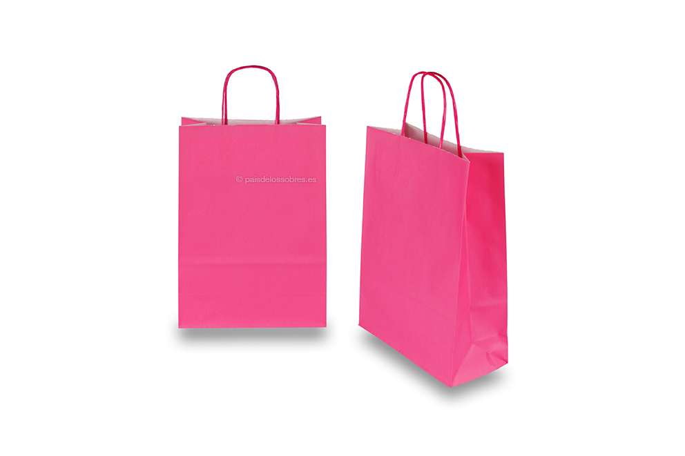 Bolsas de papel con asas redondas - rosa brillante, 220 x 100 x 310 mm, 90 gramos