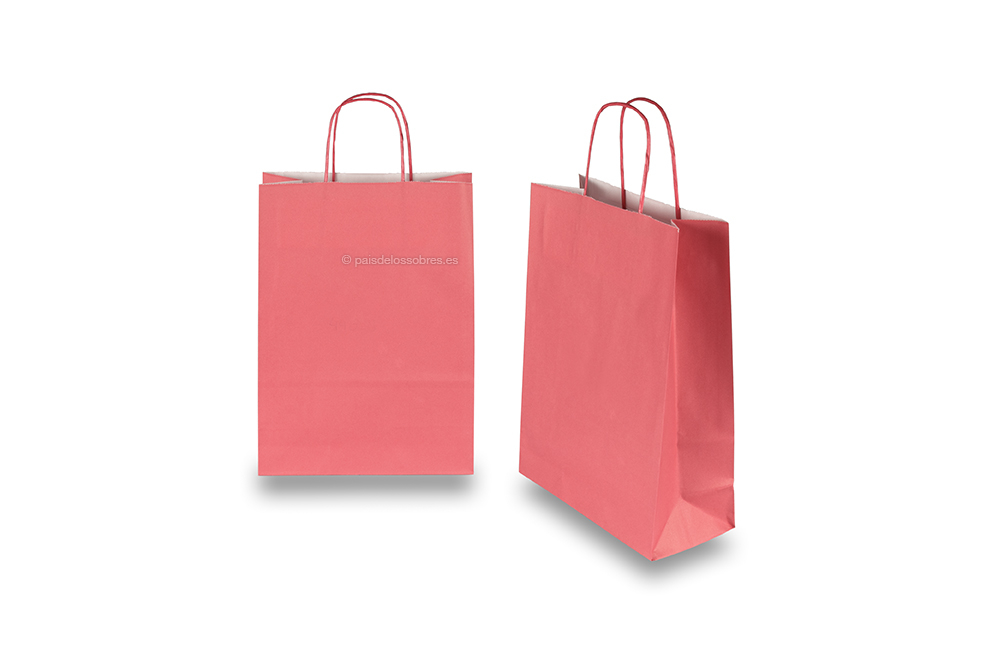 Bolsas de papel con asas redondas - rojo terciopelo, 220 x 100 x 310 mm, 90 gramos