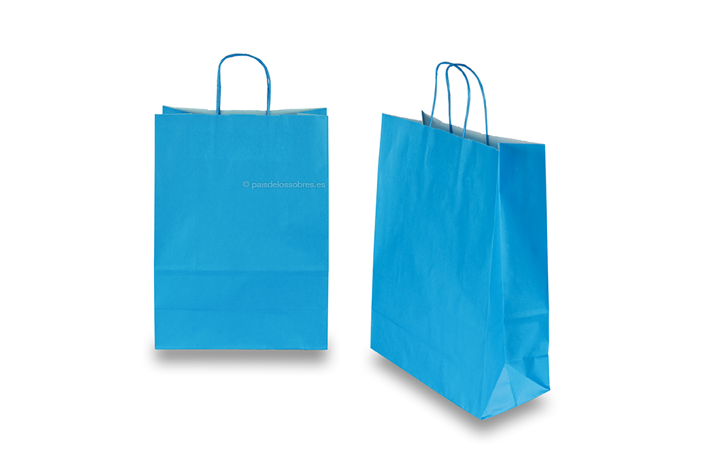 Bolsas de papel con asas redondas, azul, 260 x 120 x 350 mm, 90 gramos