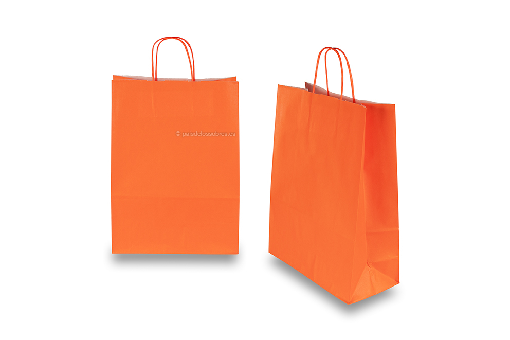 Bolsas de papel con asas redondas - naranja, 260 x 120 x 350 mm, 90 gramos