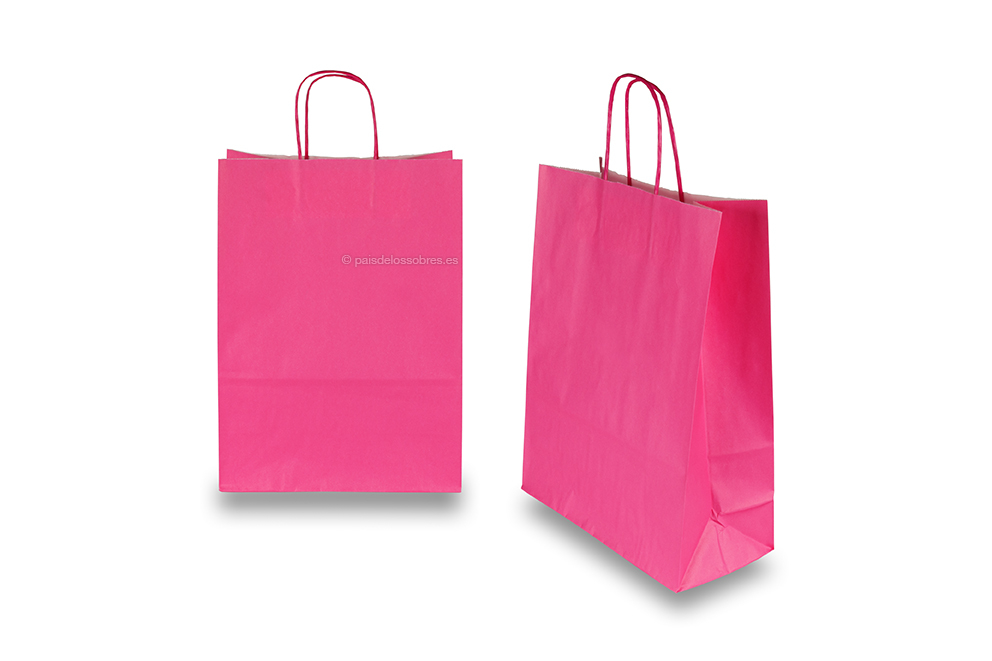 Bolsas de papel con asas redondas - rosa brillante, 260 x 120 x 350 mm, 90 gramos