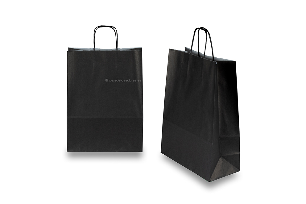 Bolsas de papel con asas redondas - negro, 260 x 120 x 350 mm, 90 gramos