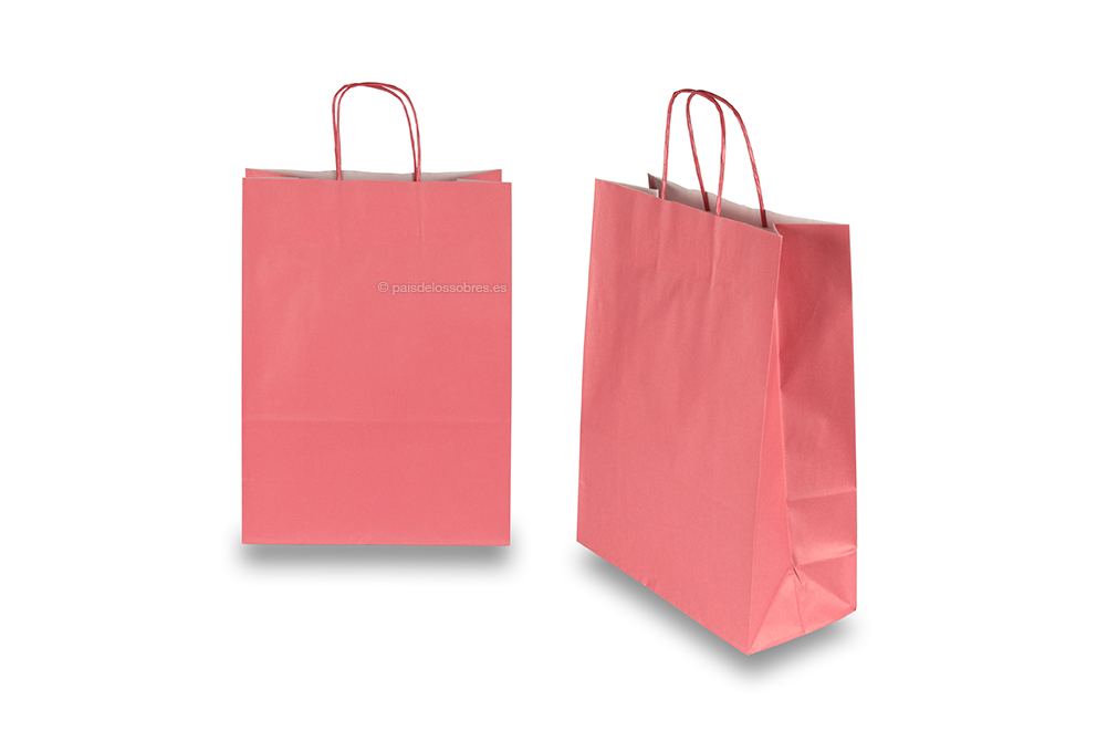 Bolsas de papel con asas redondas - rojo terciopelo, 260 x 120 x 350 mm, 90 gramos